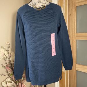 Womens Anatara Sweater Cable Knit Teal Blue Weaved Pullover Crew Neck Small NWT